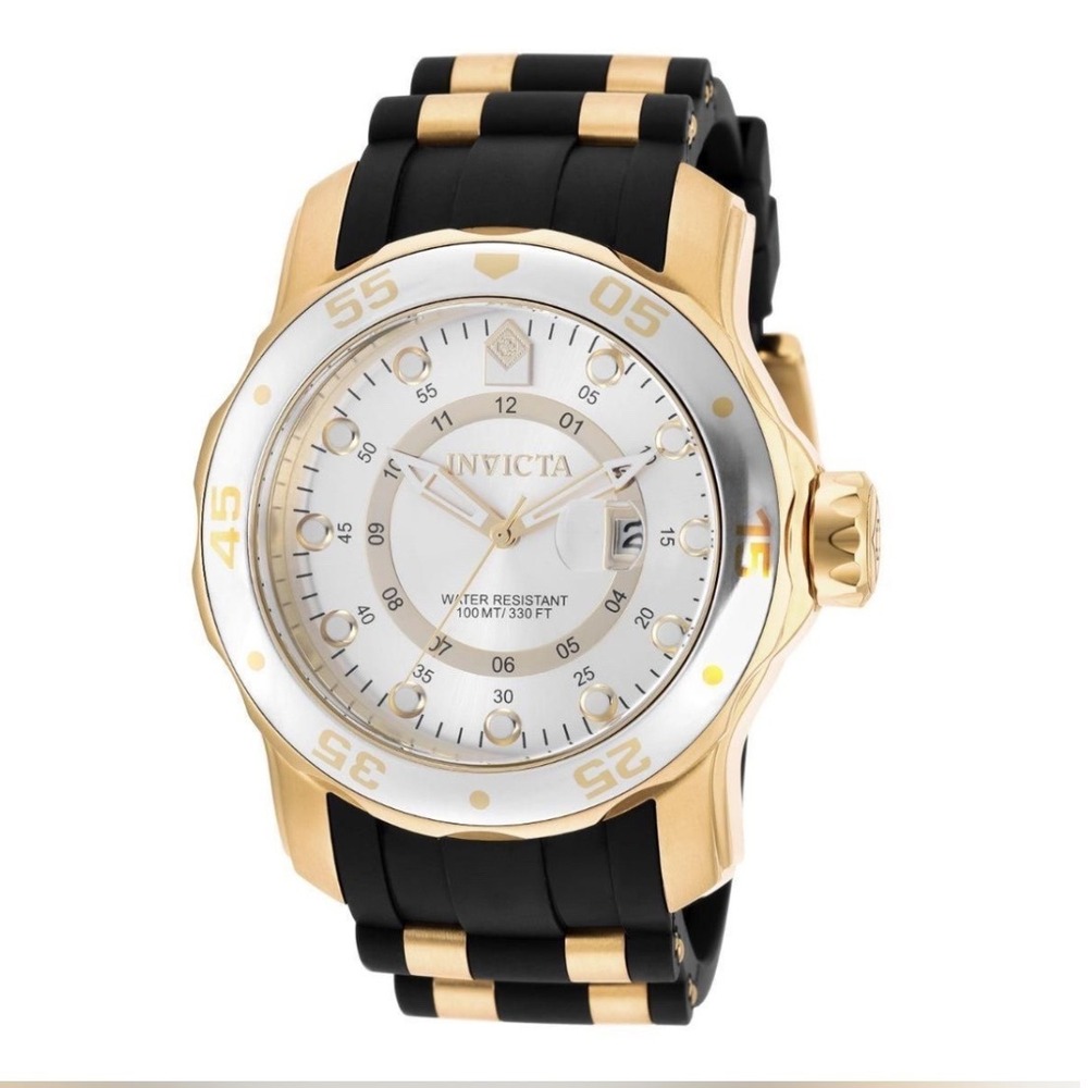 Invicta Pro Diver SCUBA 8995 Mens Watch Gold Tone Silver Dial Black Strap